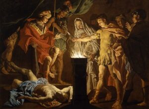 Gaius Mucius Scaevola in the Presence of Lars Porsena by Matthias Stomer, hand-painted oil painting reproduction