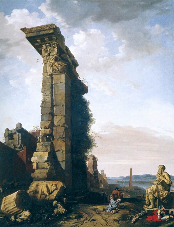 Idealised View with Roman Ruins, Sculptures, and a Port by Bartholomeus Breenbergh, hand-painted oil painting reproduction