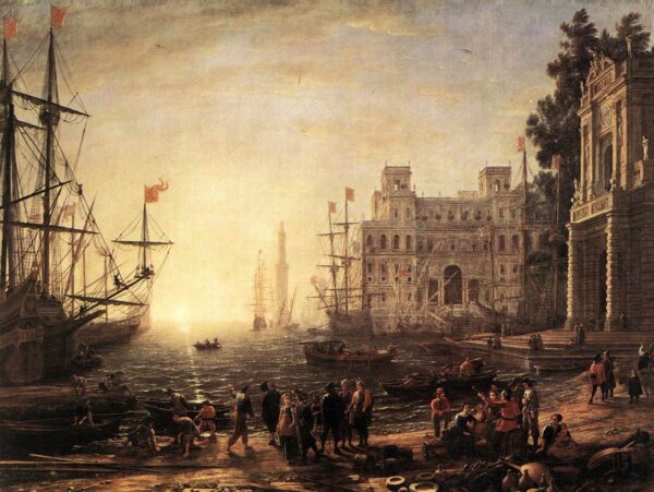 Port Scene with the Villa Medici by Claude Lorrain, hand-painted oil painting reproduction