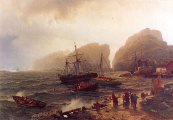 Port of Refuge on the Norwegian Coast by Hans Gude, hand-painted oil painting reproduction