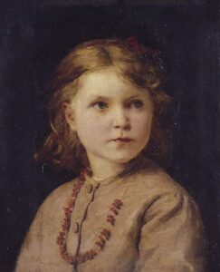 Portrait of a girl with red necklace by Albert Anker, hand-painted oil painting reproduction