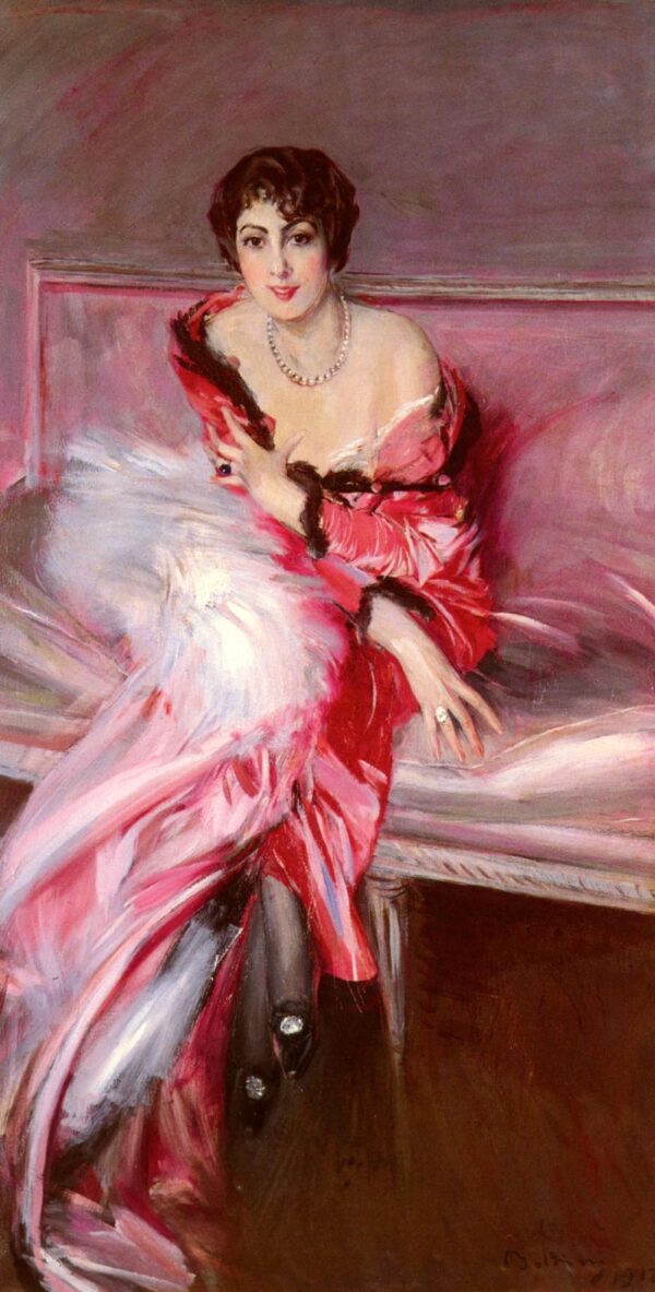Portrait Of Madame Juillard In Red by Giovanni Boldini, hand-painted oil painting reproduction