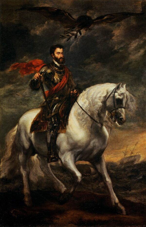 Portrait of Charles V on Horseback by Sir Anthony van Dyck, hand-painted oil painting reproduction