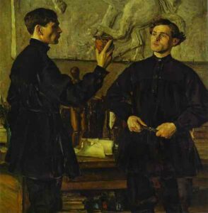 Portrait of Korin Brothers by Mikhail Nesterov, hand-painted oil painting reproduction