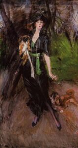 Portrait of Lina Bilitis With Two Pekinese by Giovanni Boldini, hand-painted oil painting reproduction