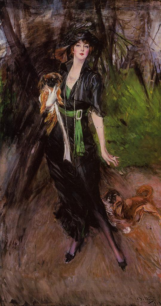 Portrait of Lina Bilitis With Two Pekinese by Giovanni Boldini, hand-painted oil reproduction