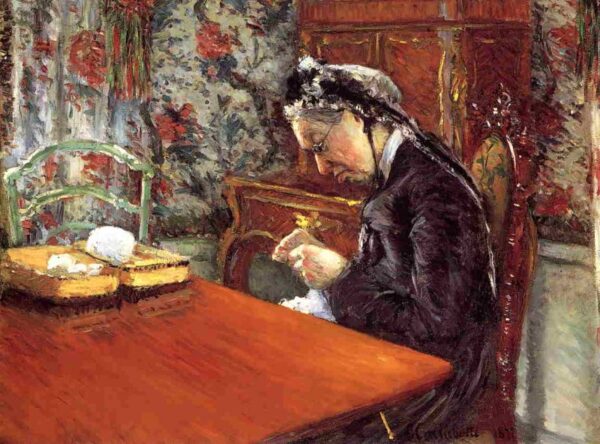 Portrait of Madame Boissiere Knitting by Gustave Caillebotte, hand-painted oil painting reproduction