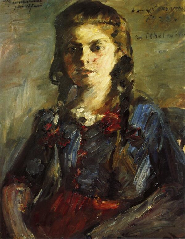 Portrait of Wilhelmine with Her Hair in Braids by Lovis Corinth, hand-painted oil painting reproduction