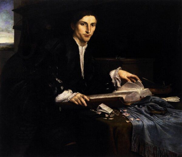 Portrait of a Gentleman in his Study by Lorenzo Lotto, hand-painted oil painting reproduction