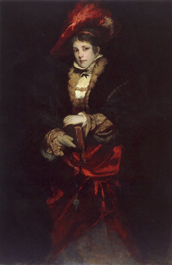 Portrait of a Lady with Red Plumed Hat by Hans Makart, hand-painted oil painting reproduction