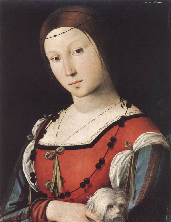 Portrait of a Lady with a Lap-Dog by Lorenzo Costa, hand-painted oil painting reproduction