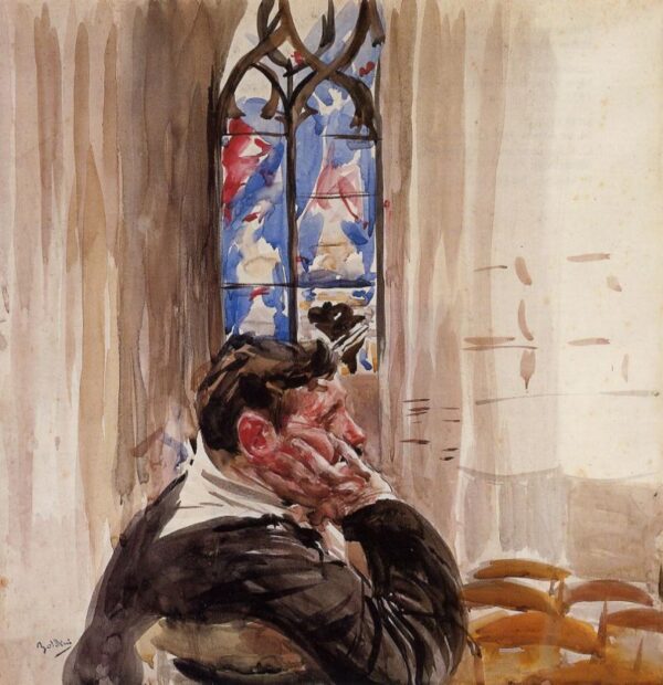 Portrait of a Man in Church by Giovanni Boldini, hand-painted oil painting reproduction