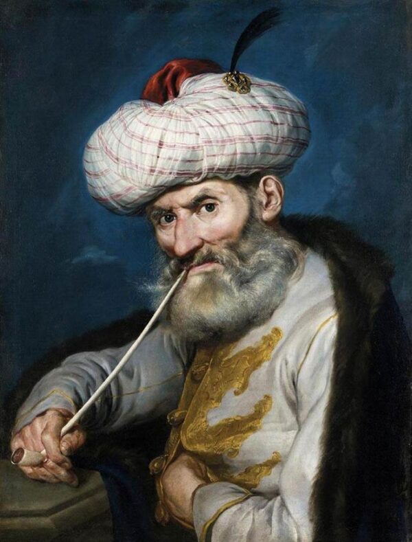 Portrait of a Smoking Man in Oriental Habit by Giacomo Ceruti, hand-painted oil painting reproduction