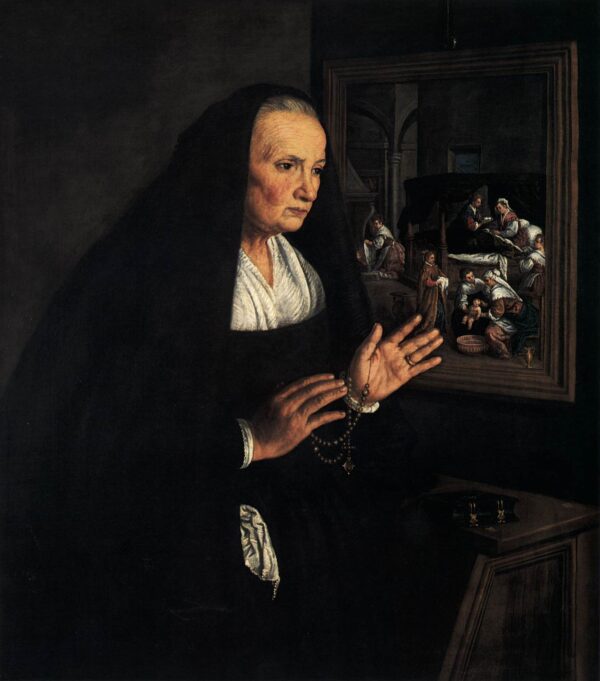 Portrait of a Widow at her Devotions by Leandro Bassano, hand-painted oil painting reproduction