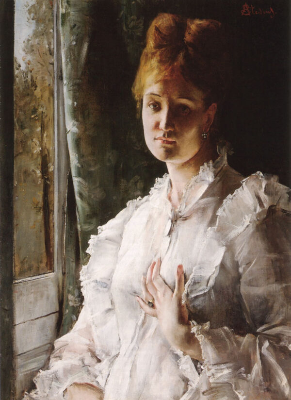 Portrait of a Woman in White by Alfred Stevens, hand-painted oil painting reproduction