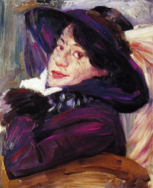 Portrait of a Woman in a Purple Hat by Lovis Corinth, hand-painted oil painting reproduction