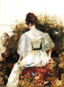 Portrait of a Woman in a White Dress by William Merritt Chase, hand-painted oil painting reproduction