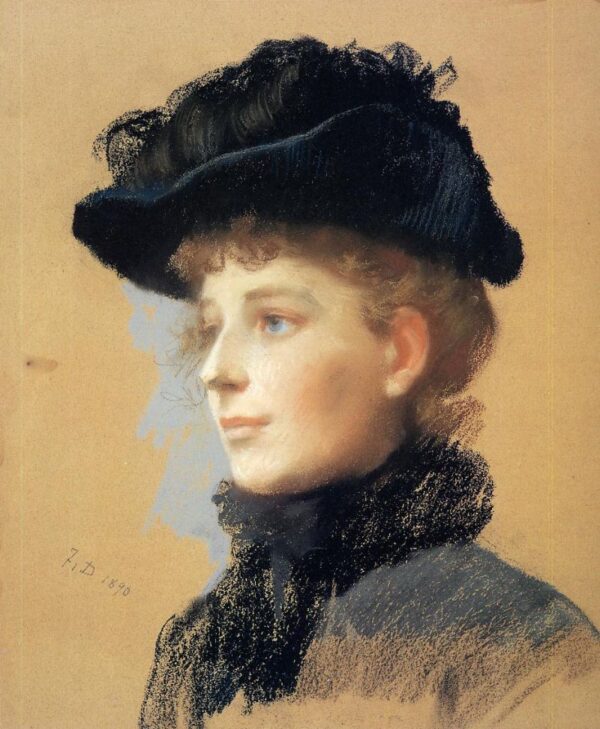 Portrait of a Woman with Black Hat by Frank Duveneck, hand-painted oil painting reproduction