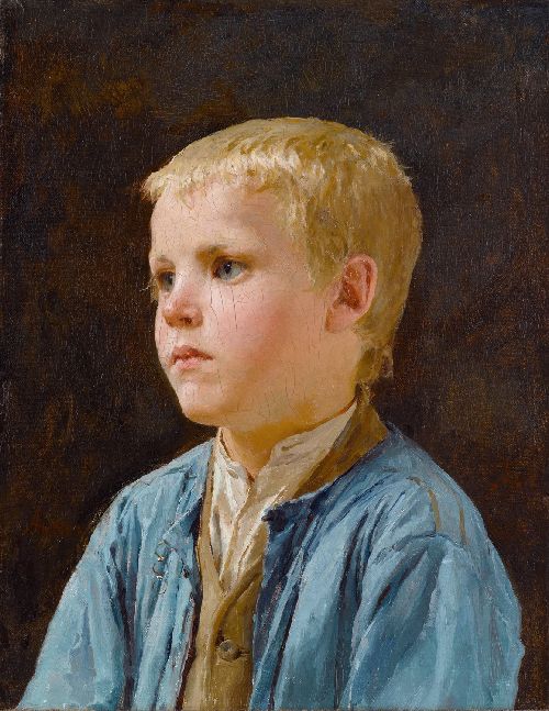 Portrait of boy by Albert Anker, hand-painted oil reproduction