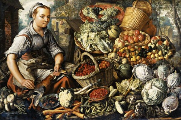 Market Woman with Fruit, Vegetables and Poultry by Joachim Beuckelaer, hand-painted oil painting reproduction
