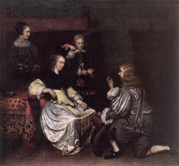 Presentation of the Medallion by Caspar Netscher, hand-painted oil painting reproduction