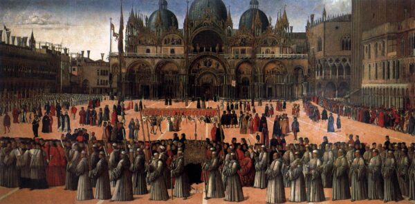 Procession in Piazza San Marco by Gentile Bellini, hand-painted oil painting reproduction