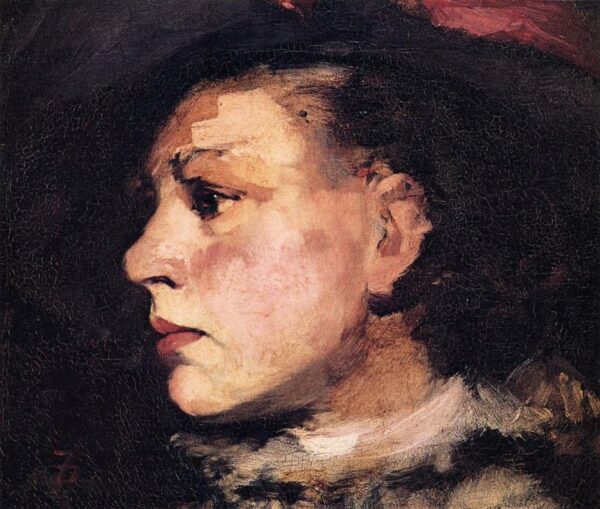 Profile of Girl with Hat by Frank Duveneck, hand-painted oil painting reproduction