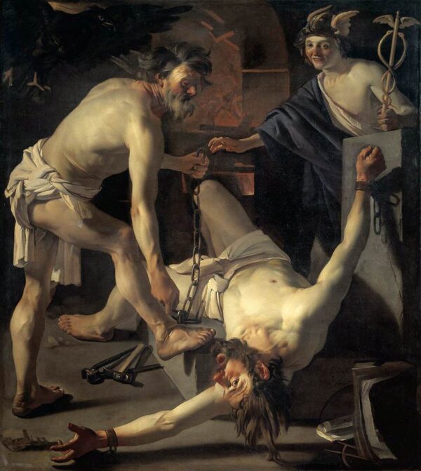 Prometheus Being Chained by Vulcan by Dirck van Baburen, hand-painted oil painting reproduction