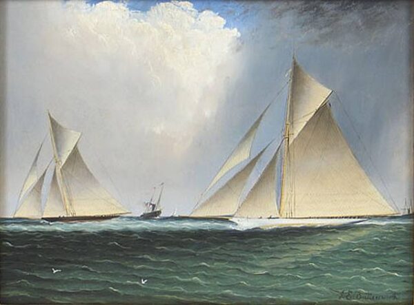 Puritan And Genesta by James E Buttersworth, hand-painted oil reproduction