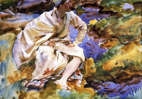 A Man Seated by a Stream, Val d’Aosta, Purtud by John Singer Sargent, hand-painted oil painting reproduction