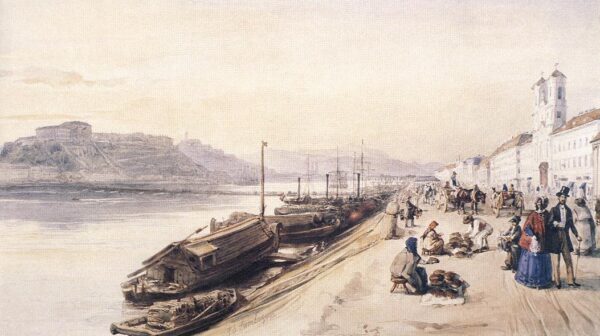 Quay of the Danube with Greek Church by Miklós Barabás, hand-painted oil painting reproduction