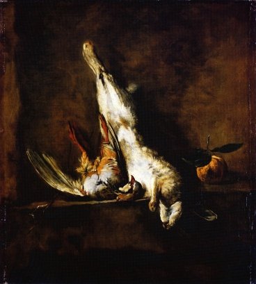 Rabbit with Red Partridge and Seville Orange by Jean-Baptiste-Siméon Chardin, hand-painted oil reproduction
