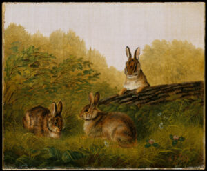 Rabbits on a Log by Arthur Fitzwilliam Tait, hand-painted oil painting reproduction
