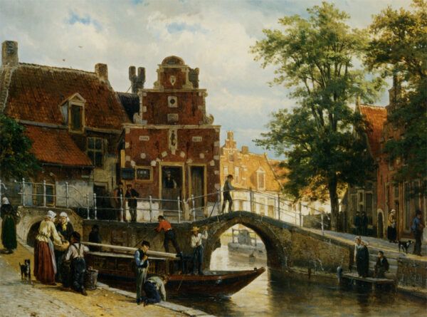 A View of Franeker with the Zakkend Ragerschuisje by Cornelis Springer, hand-painted oil painting reproduction