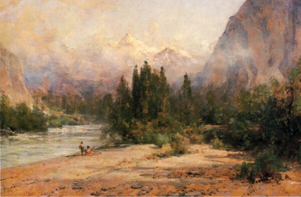 Bow River Gap at Banff, on Canadian Pacific Railroad by Thomas Hill, hand-painted oil painting reproduction