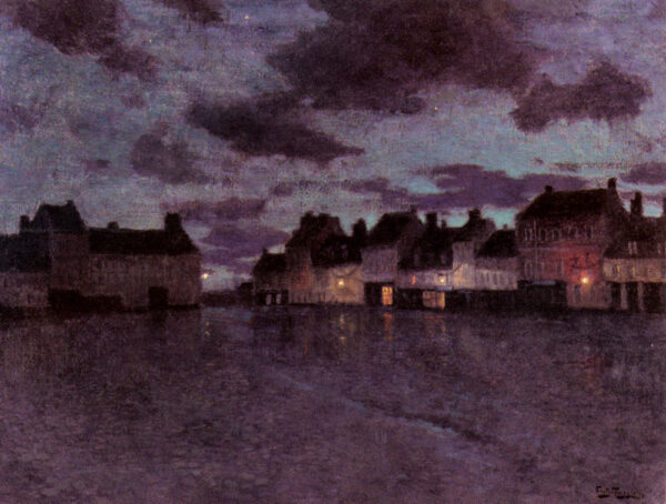 Marketplace In France, After A Rainstorm by Fritz Thaulow, hand-painted oil painting reproduction