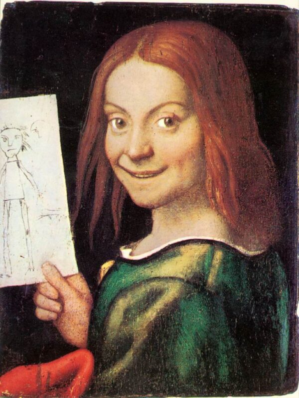 Read headed Youth Holding a Drawing by Giovanni Francesco Caroto, hand-painted oil painting reproduction