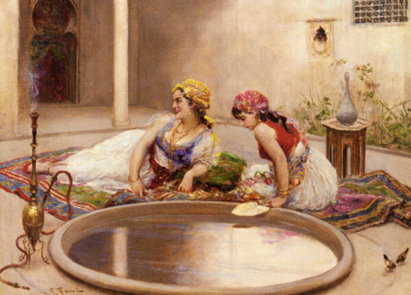 Reclining Odalisques by a Reflecting Pool by Fabio Fabbi, hand-painted oil painting reproduction