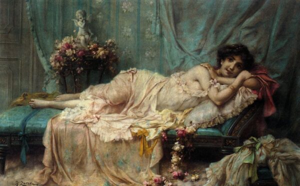 Reclining Beauty by Hans Zatzka, hand-painted oil painting reproduction