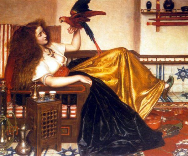 Reclining Woman with a Parrot by Valentine Cameron Prinsep, hand-painted oil painting reproduction