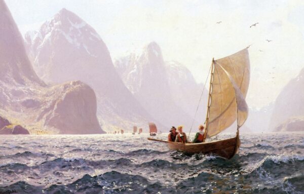Regatta on a Norwegian Fiord by Hans Dahl, hand-painted oil painting reproduction