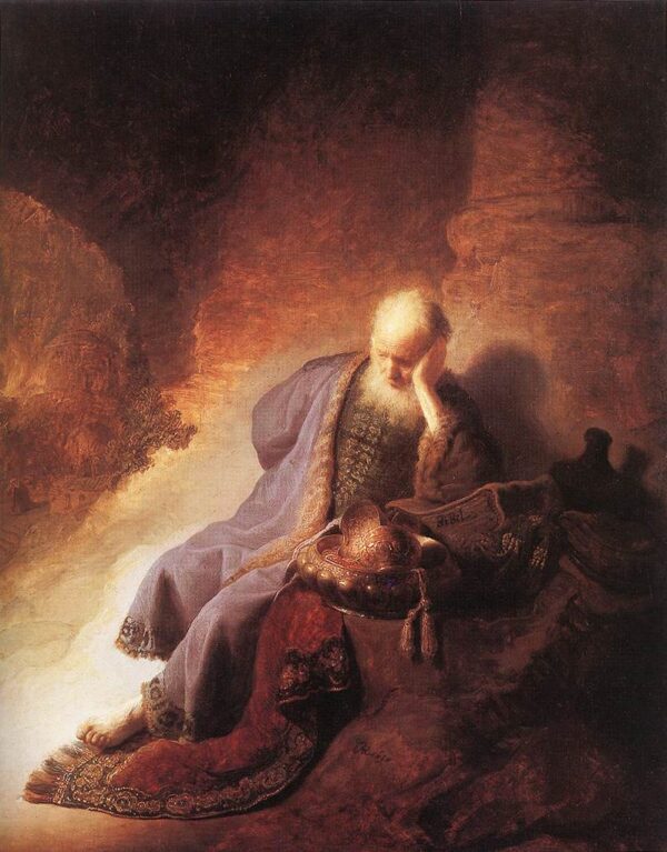 Jeremiah Lamenting the Destruction of Jerusalem by Rembrandt, hand-painted oil painting reproduction