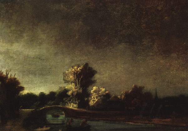 Landscape with a Stone Bridge c. 1637 by Rembrandt, hand-painted oil painting reproduction