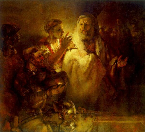 Peter Denouncing Christ 1660 by Rembrandt, hand-painted oil painting reproduction