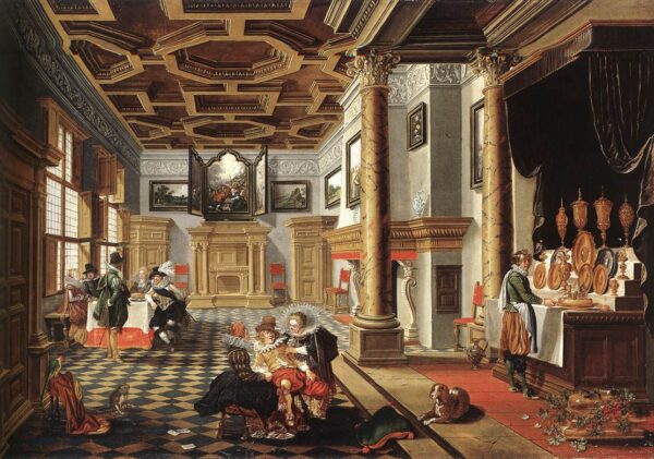 Renaissance Interior with Banqueters by Bartholomeus van Bassen, hand-painted oil painting reproduction