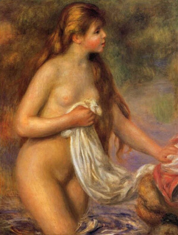 Bather with long hairs by Pierre-Auguste Renoir, hand-painted oil painting reproduction