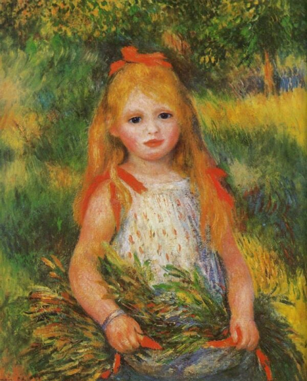 Little Girl with a Spray of Flowers by Pierre-Auguste Renoir, hand-painted oil painting reproduction