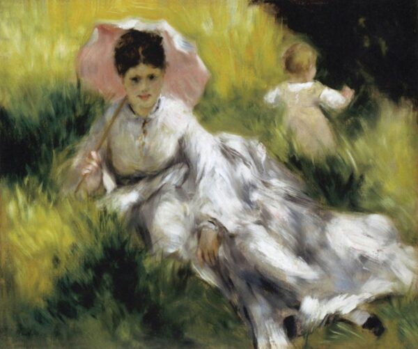 Woman with a Parasol and Child by Pierre-Auguste Renoir, hand-painted oil painting reproduction