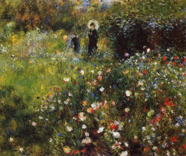 Woman with a Parasol in a Garden by Pierre-Auguste Renoir, hand-painted oil painting reproduction