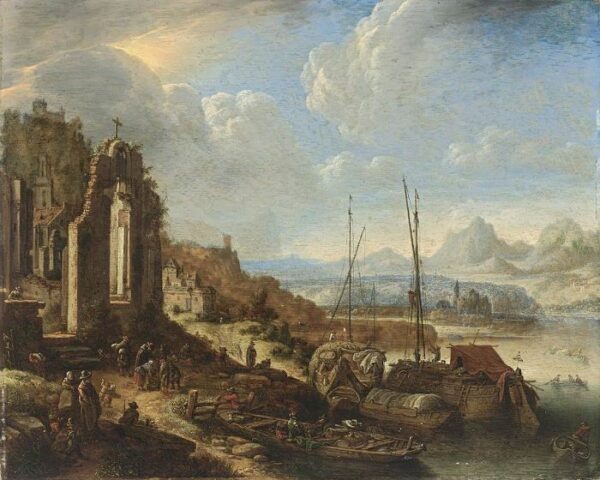 Rhenish River Landscape Capriccio by Herman Saftleven, hand-painted oil painting reproduction